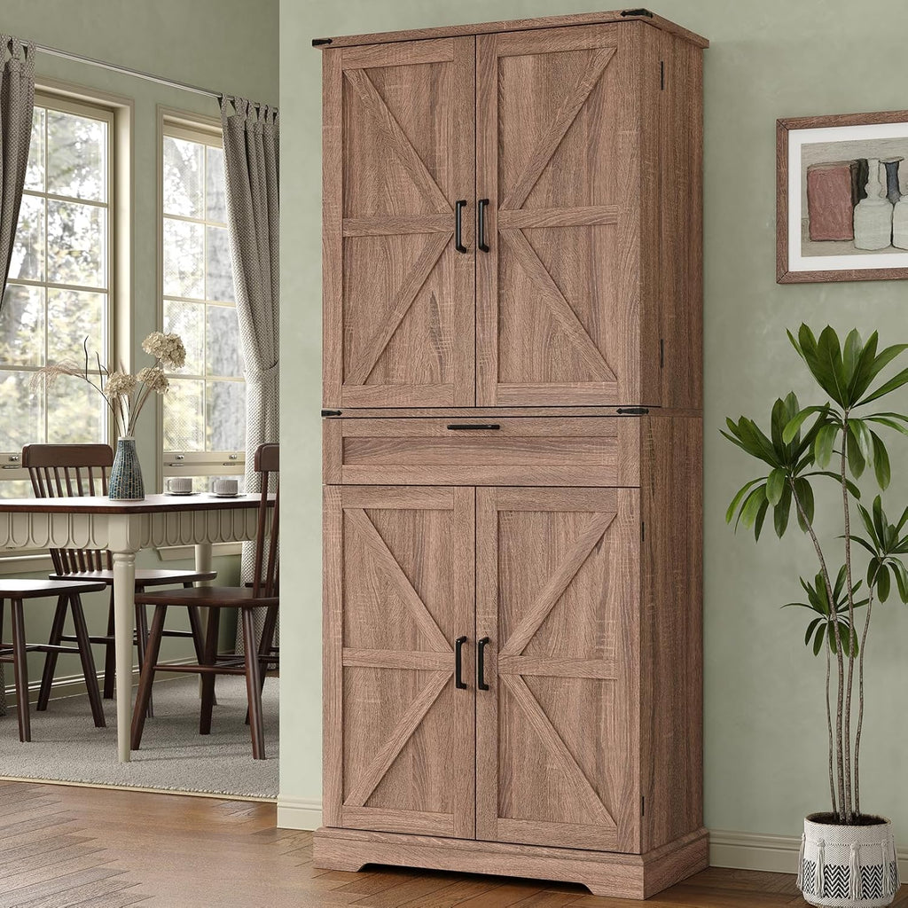 72'' Kitchen Storage Pantry Cabinet, Tall Storage Cabinet with 8 Door Shelves, 2 Cabinets and 1 Drawer, Freestanding Cupboard for Kitchen, Dining Room, Bathroom, Laundry, Living Room, Espresso