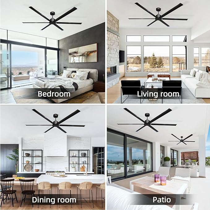 GESUM 84 Inch Ceiling Fans with Remote Control, Industrial Ceiling Fan with 6 Aluminum Blades, Reversible, 6-Speeds, Large Ceiling Fan for Porch/Garage/Shop (Black)