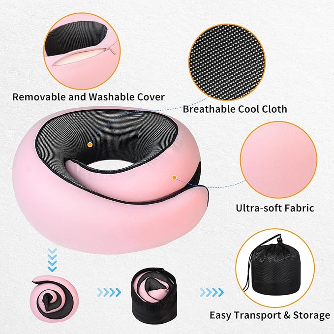 Travel Pillow Neck Pillow 2024, Memory Foam Neck Pillow Airplane, 360° Travel Neck Pillow Soft Neck Pillow for Traveling, Portable Travel Pillows for Airplanes Offices and Cars