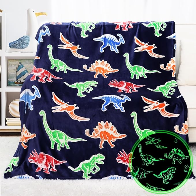 Dinosaur Blanket for Boys Glow in The Dark Dino Blanket Dinosaur Toys for Teen Boy Gifts Dinosaur Room Decor 50"x60"