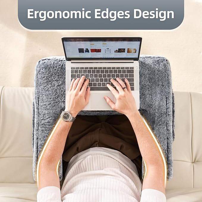 Homguava Reading Pillow Memory Lap Desk Foam Pillow for Adults Gaming Pillow Arm Rest Pillow for Reading, Crocheting, Gaming or Sitting in Bed (Furry Grey, Large)