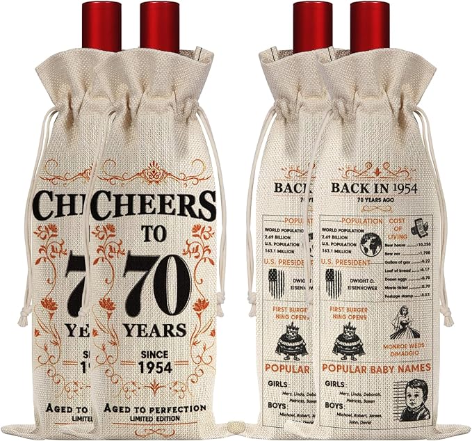 2Pcs 70th Birthday Gifts for Women Men Back in 1954 Birthday Gift 70 Years Old Gift Birthday Decoration Wine Bag Gift for Her Him Wine Gift Bag 70th Turning 70