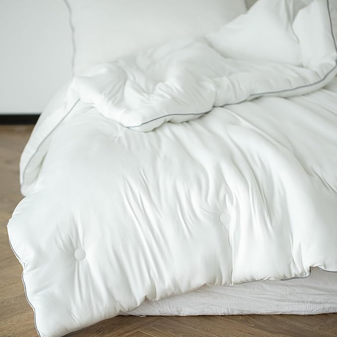 KASENTEX Super-Duper 104x90 Ultra Soft Jersey Knit King Size Comforter Set, 1 Buttery Smooth Solid Bedding Duvet Insert and 2 Pillow Cases with Zipper, Winter Warm, White