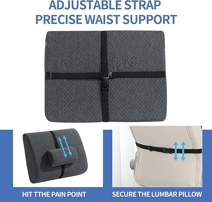 HOMBYS Memory Foam Lumbar Support Pillow for Recliner with Adjustable Slider,Ergonomic Memory Foam Back Cushion for Recliner,Chair Back Support Providing Accurate Pain Point Support for Office/Car