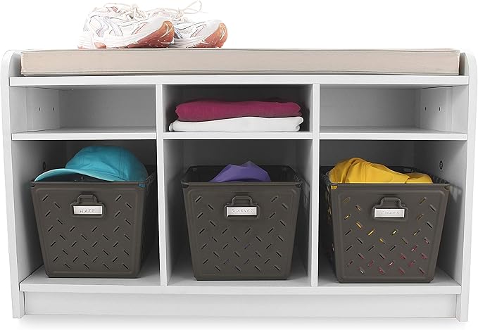 Spectrum Diversified Macklin, Stamped Steel & Wire Basket for Closet & Cubby Storage Vintage-Inspired Design with Customizable Label Plate, Medium, Industrial Gray, 1 Count (Pack of 1)