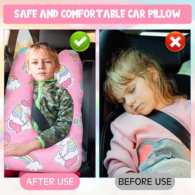 Barydat Car Pillow 28 x 18 Inch Car Travel Pillow Pink Unicorn U Shaped Neck Pillows Sleeping Reading Pillows for Long Distance Soft Washable Airplane Pillow for Adults Head and Body Support