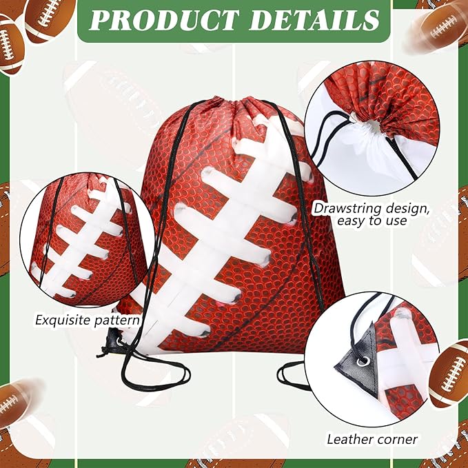 20 Pack Cups with Lid and Straw 14.2 oz Reusable Tumbler Clear Plastic Drinking Cups with 20 Pack Drawstring Bag for Birthday School Sport Decorations Party Supplies (Football)