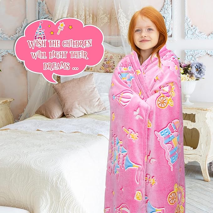 BORORO Glow in The Dark Blanket Castle Pink Blanket Birthday Gifts for Toddler Kids Girls Blankets