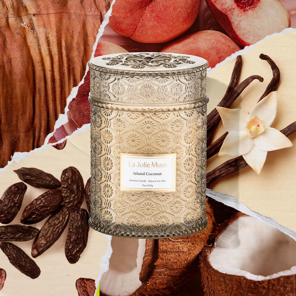 LA JOLIE MUSE Vanilla Coconut Candle – Coconut, Freesia & Vanilla | 19 oz Large Wooden Wick Candle | Natural Soy Wax | 90 Hours Clean Burn | Gift-Ready for Hosts & Gatherings | Elegant Home Décor