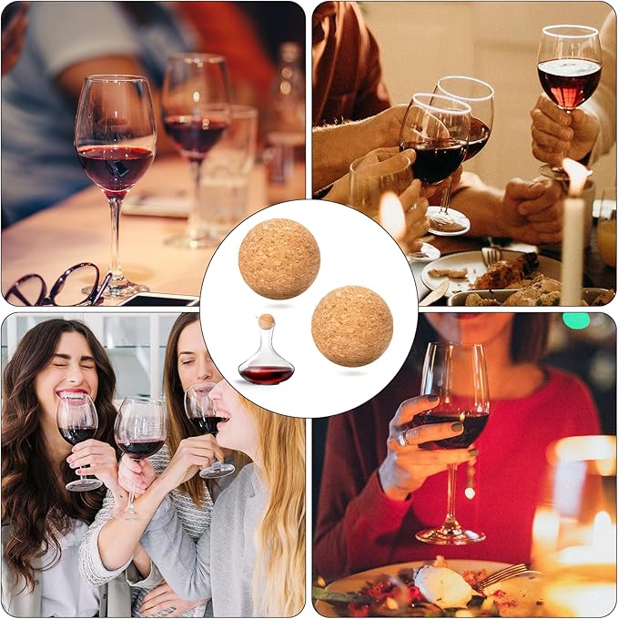 2 Pieces Decanter Stopper, Wine Cork Ball Wooden Cork Ball Stopper for Wine, 2 Inch/ 5.3 Cm Glass Decanter Cork Stopper, Decanter Carafe Bottle Replacement Ball Cork Glass Jar Decanter Ball Stopper