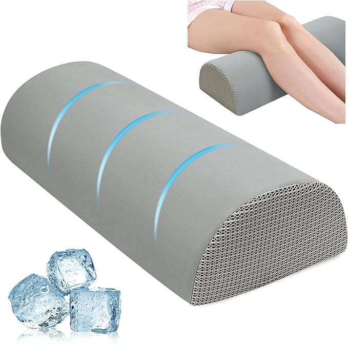 Large Knee Pillow for Side Sleepers Memory Foam Leg Pillows for Sleeping Yoga Bed Half Moon Bolster Pillow for Neck Pain Relief with Pillowcase 23.6"x8.7"x5"(Cooling Grey, Extended Size)