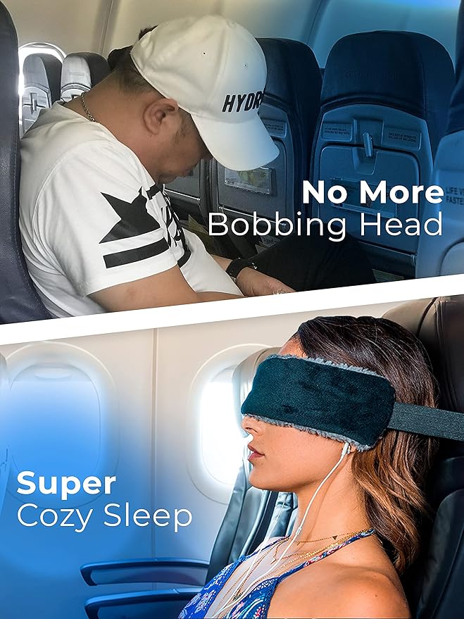 The Travel Pillow Alternative That Stops Head Bobbing – Airplane Straps and Car Support Band Great on Upright Super Comfy & Neck Small Compact