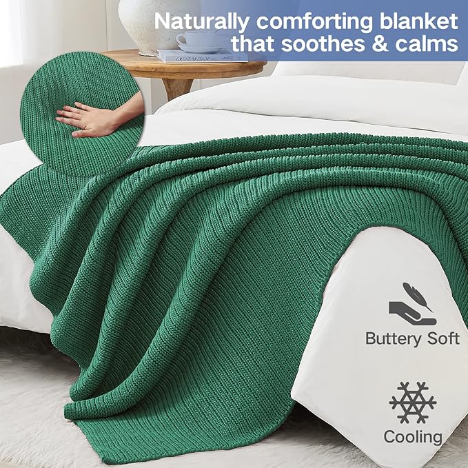 Knitted Weighted Blanket(Green 50"x75" 12lbs),Home Décor Cooling Throw Blanket for Hot Sleepers,Hand Made Chunky Knit Heavy Blanket for Adults Use on Full Size Bed