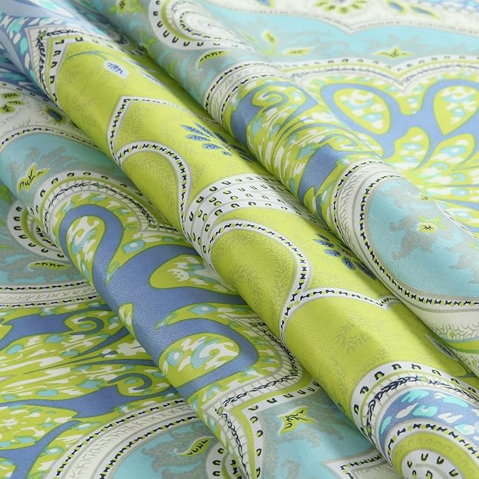 Medina Saffron Damask Blue Fabric Printed Green Waterproof Polyester Shower Curtain for Bathroom,Small 54" W x Extra 78" H