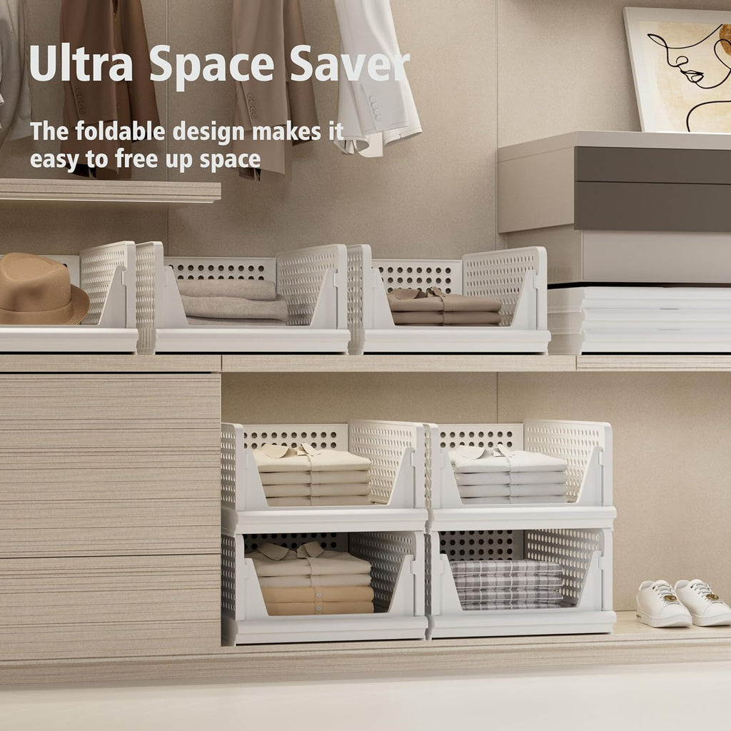 5 Pack Stackable Plastic Storage Basket Closet Organizer Bin Foldable Clothes Organizer Storage Drawer Shelf Container for Living room Bathroom Kitchen Office (2L+3S)