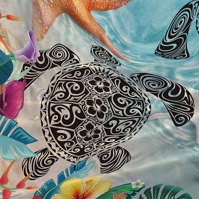 AILONEN Sea Turtle Shower Curtain,Sea Turtle with Starfish Bath Curtain Cloth Fabric Bathroom 60" W*72" H Inch,12 Pack Hooks for Kids,Ocean Themed Bathroom Curtain