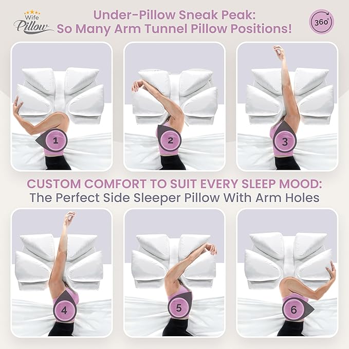 Ultra Soft Support. Shoulder & Neck for Pain Relief. Side, Back, Stomach Sleepers Arm Hole Slots for Many Sleeping Positions. Hotel Style Goose Down Feather & Siliconized Fiber Blend