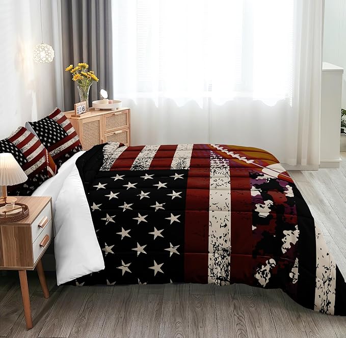 Bedbay Flag Camo Comforter Set King Camouflage Bedding American Flag Comforter Set King Vintage Camo Football Bedding Teen Boys Military Army Comforter 4 Pcs Rugby Ball Games Sports Theme Duvet Set