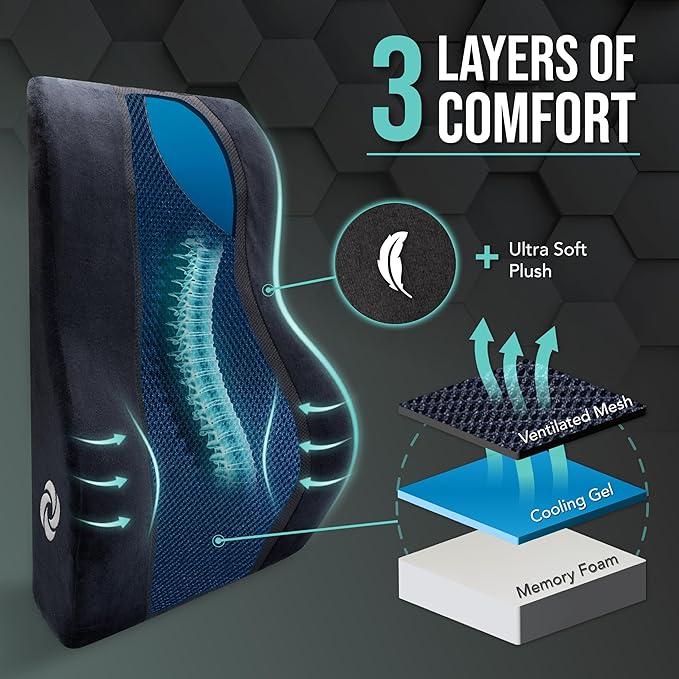 SAMSONITE, Mid-Low Back Support Pillow with Cooling Gel for Office Chair or Car Seat - Boost Your Lower Back Comfort Zone, [HIGH Grade - Memory Foam], Versatile Supportive Lumbar Cushion…