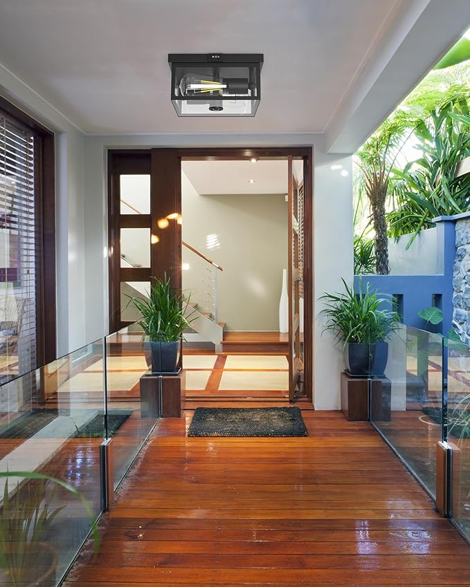 Outdoor Ceiling Light with Motion Sensor, Flush Mount Porch Ceiling Light, Exterior Ceiling Light Fixture with Clear Glass, Dusk to Dawn 2-Light Close to Ceiling Light Fixture for Patio,Porch,Garage