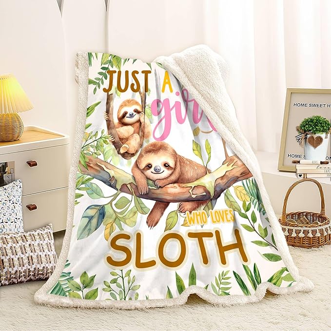 Just A Girl Who Love Sloth Blanket Cute Funny Sloth Decor Throw Blanket Gifts for Girls Boys Sloth Lover Super Warm Soft Plush Bedding Blanket (SLOTH,50"x 60")