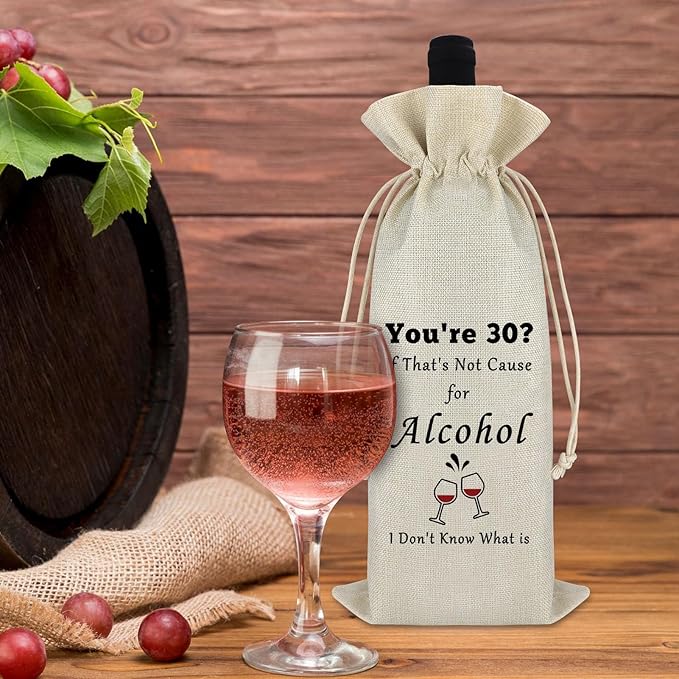 30th Birthday Gifts for Men Women Wine Bag 30th Birthday Decorations Burlap Wine Wrap Bag Birthday Ideas Gift for Him Dad Husband Friends Turning 30 Year Old Gift Christmas Bachelor Party Gift