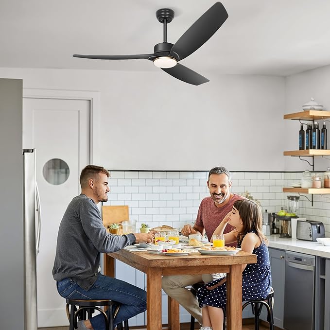 Ohniyou 56 Inch Black Ceiling Fan with Lights, Modern 3 Blades Ceiling Fan with Remote/APP Control, Reversible DC Motor, Dimmable 3 CCT, Indoor Outdoor Ceiling Fan for Covered Patios Living Room