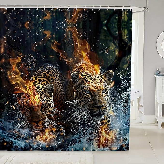 Feelyou Wild Leopard Shower Curtain Leopard Bathroom Shower Curtain Set Kids Leopard Bath Curtain for Kids Boys Girls Wildlife Kids Bathroom Accessories Wild Animal Leopard 72"x72"
