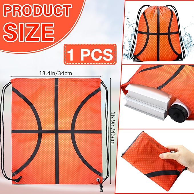 2 Pcs Basketball Sports Party Favors Sports Drawstring Bags Goodie Treat Bags 24 oz Squeeze Water Bottles