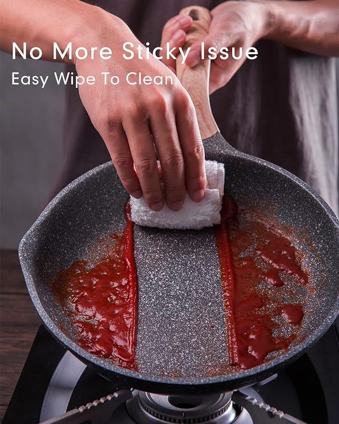 JEETEE Pots Nonstick, 1.5 Quart & 2.5 Quart Induction Granite Coating Saucepan Sets with Glass Lid & Pour Spout, PFOA Free (Grey, 4pcs Pots Set)