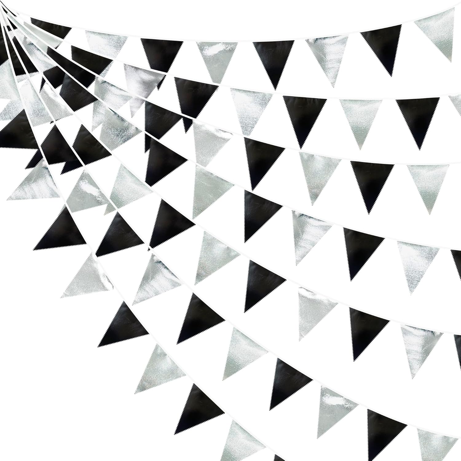 Black and Silver Party Decorations Triangle Pennant Banner Flag Metallic Fabric Bunting Garland for Birthday Graduation Retirement Wedding Bachelorette Bridal Shower Engagement Disco Party Supplies
