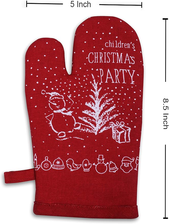 AMOUR INFINI 100% Cotton Christmas Party 3-Piece Kitchen Set| Kid's Aprons, Oven Mitts, and Chef Hats| Kitchen Play,Cooking,Grilling,Baking,Thanksgiving, for Girls, Boys & Junior Chefs