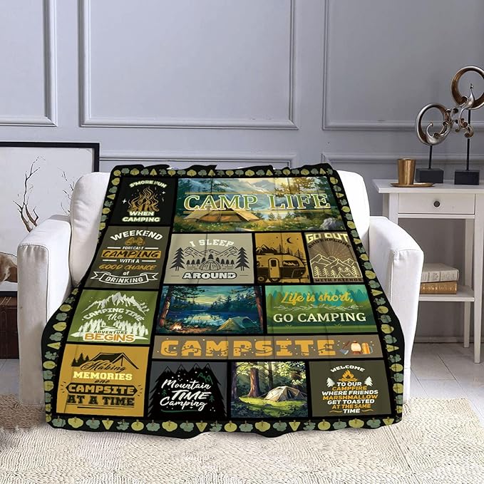 Camping Gifts, Camping Blanket, Camping Gifts for Women, Camping Lovers Gift, Camping Stuff, Camping Essentials for Women, Camping Decor for Camper, Outdoors, RV Travel 40X50 in
