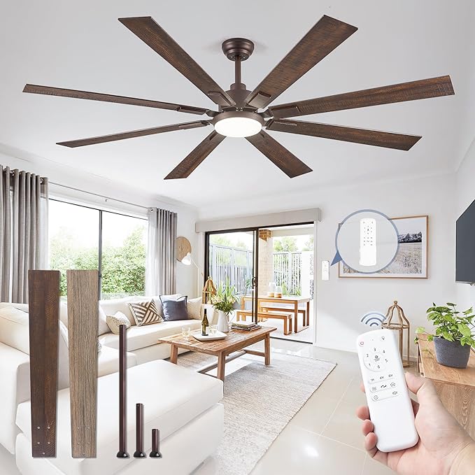 72 inch Oil Rubbed Bronze Ceiling Fans with Lights and Remote, Indoor/Outdoor Farmhouse Ceiling Fan for Living Room Patio, 6 Speed Reversible Quiet DC Motor, 3CCT, Dual Finish Blades