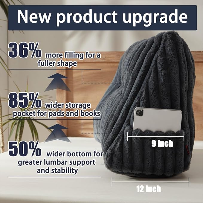 Faux Fur Headboard Pillow with 2 Pack Neck Roll Pillow Large Headboard Pillow Soft and Supportive with Removable Cover (Grey, Twin)