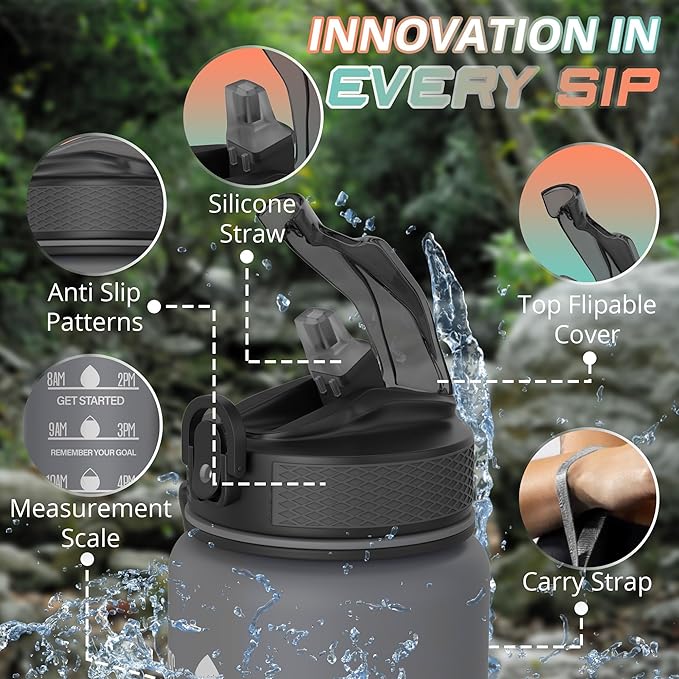 32 oz Water Bottle with Time Marker Leak-Proof & BPA Free Reusable Gym Water Bottle Easy to Carry Motivational Water Bottle for Fitness, Sports, Outdoor, Cycling, School & Office (Black & Red)