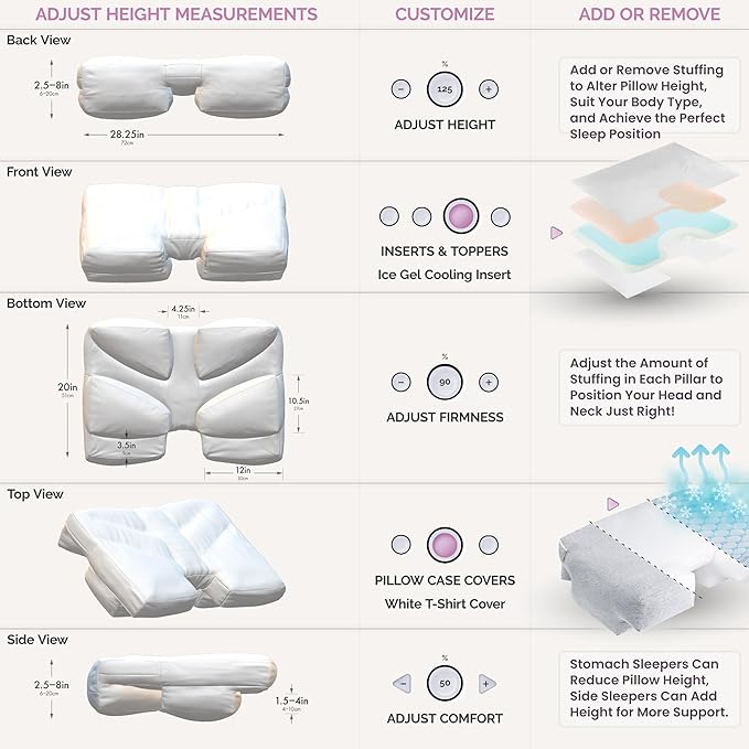 Ultra Soft Support. Shoulder & Neck for Pain Relief. Side, Back, Stomach Sleepers Arm Hole Slots for Many Sleeping Positions. Hotel Style Goose Down Feather & Siliconized Fiber Blend