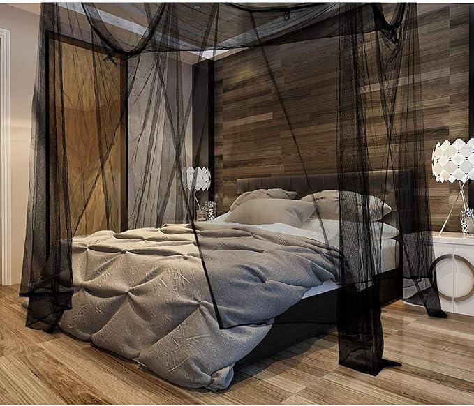 Mosquito Net for Bed Canopy, 4 Corner Post Curtains Bed Canopy Large Mosquito Netting Bedroom Princess Decoration for Girls & Adults, Fits Full/Queen/King Size