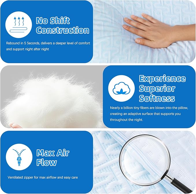 Cooling Hotel Bed Pillows King Size Set of 2- Staying Cold All Night, Comfortable Down Alternative Gel Pillow with Washable for Side, Back or Stomach Sleepers