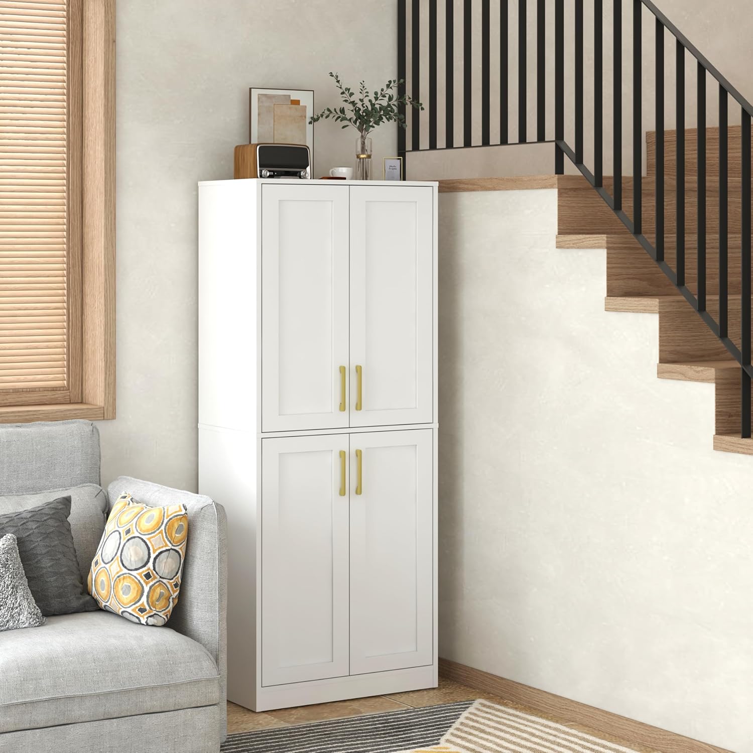 Storage Cabinet, Kitchen Pantry with Doors & Shelf, Tall Storage Cabinet for Bathroom, Living Room, Entryway,White