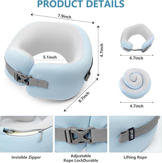 Neck Pillow Airplane, 100% Memory Foam Travel Pillow for Flight, Portable Adjustable Neck Pillow for Airplane, Car, Train, Bus, Removable and Washable Pillowcase, with Sleep mask and Earplugs
