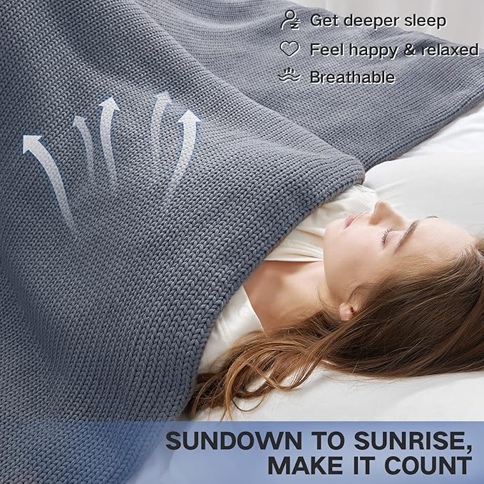 Knitted Weighted Blanket(Light Grey 50"x60" 5lbs),Home Décor Cooling Throw Blanket for Hot Sleepers,Hand Made Chunky Knit Heavy Blanket Use on Twin Size Bed