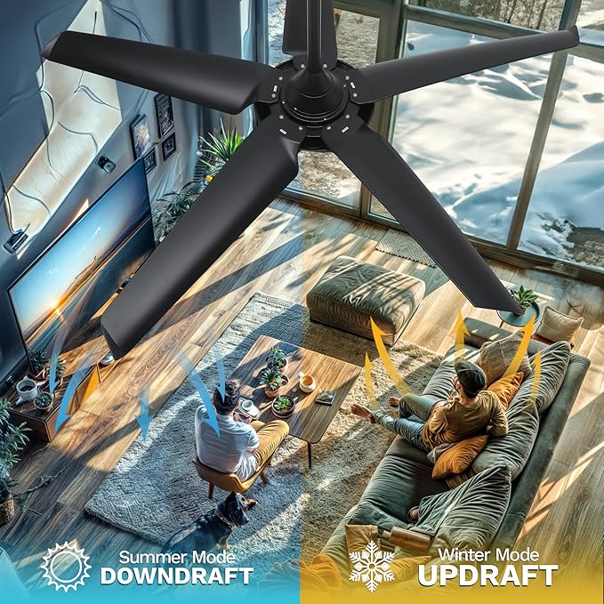 DWVO 56" Ceiling Fan with Light and Remote, Indoor Ceiling Fan Reversible Light Fixtures, 5 Blade Ceiling Fan with Memory 3 Color Temperature, 6 Speed Quiet DC Motor for Bedroom Living Room, Black