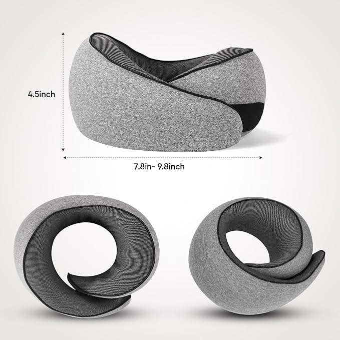 NOCRLG Travel Pillow, Travel Neck Pillow for Airplanes Car, 100% Pure Memory Foam Travel Pillow, Sleeping Essentials for Long Flight 360° Head Support Degree Comfort and Breathability Grey