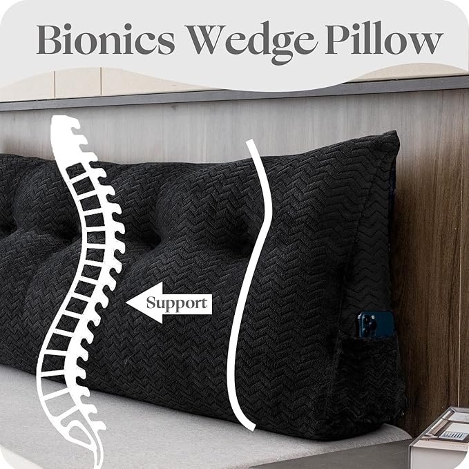 Large Bolster Triangular Headboard Wedge Backrest Positioning Support Bed Rest Reading Pillows Headboard Wedge Pillows for Day Bed Bunk Bed with Removable Cover, California King(71x8x20 Inches)