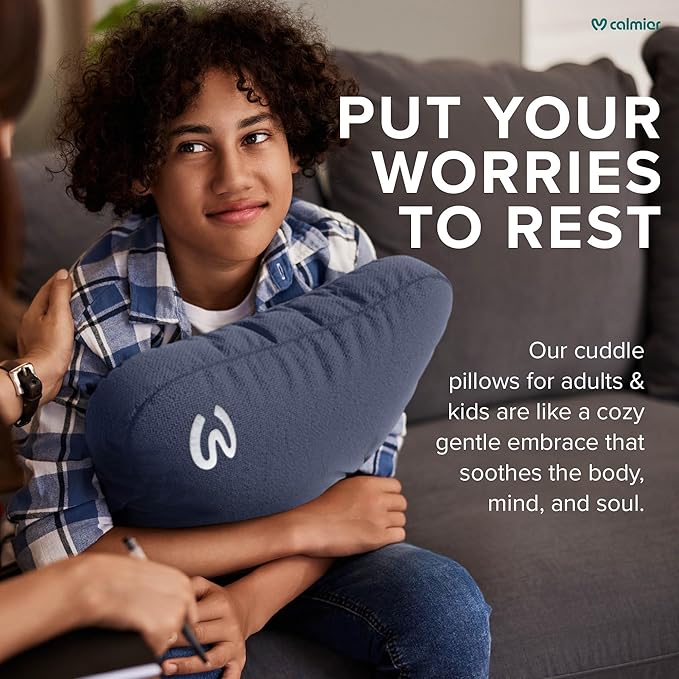 Calmier - 9 lb Sensory Weighted Pillow - Glass Bead Filled Hug Pillow - Ultra Plush Cozy Weighted Pillows for Adults and Kids - Child Sensory Pillow - Weighted Lap Pad (Blue - Fleece, 9 LBS)