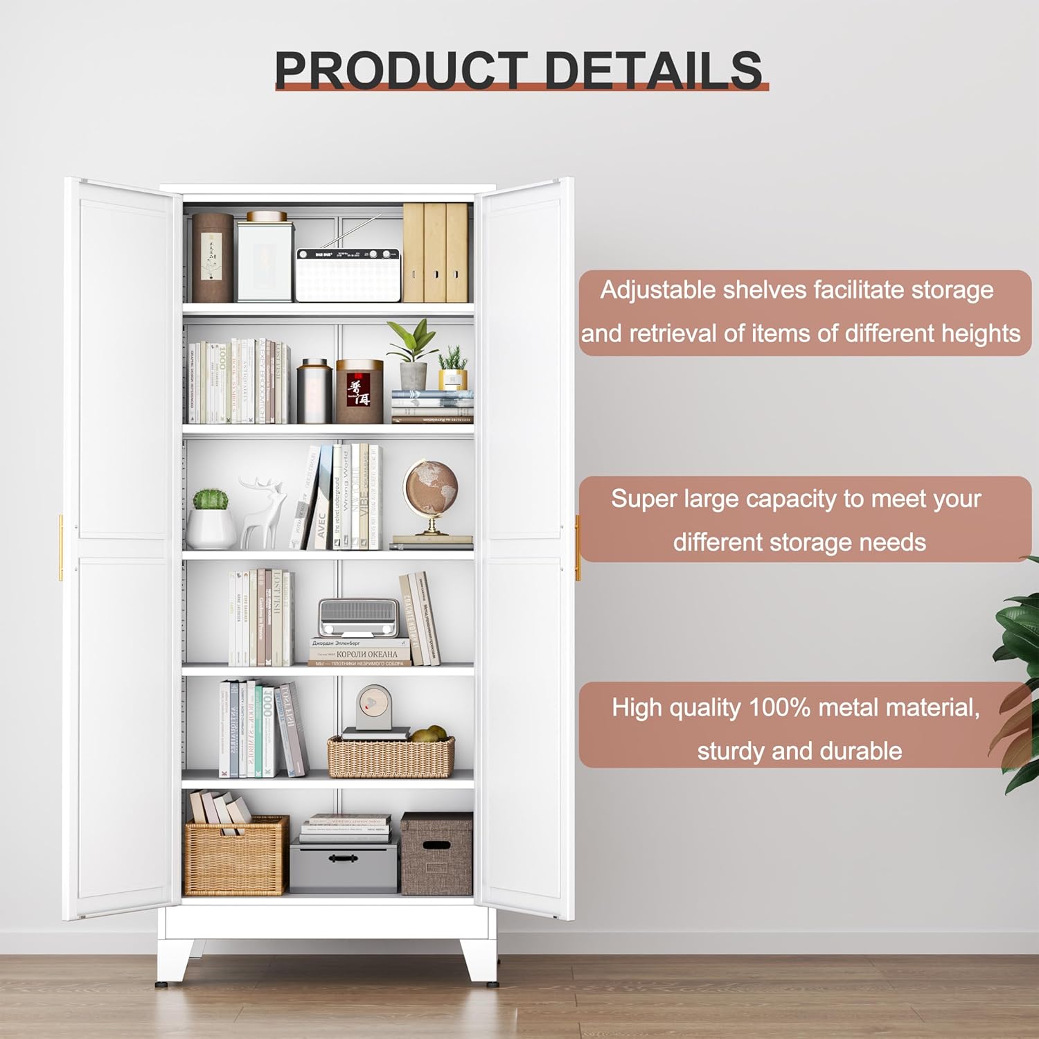 Kitchen Pantry Storage Cabinet with Doors and Adjustable Shelves, Metal ClosetMaid Food Pantry Cabinets, 75" Tall Freestanding Cupboard for Kitchen, Laundry or Utility Room, White