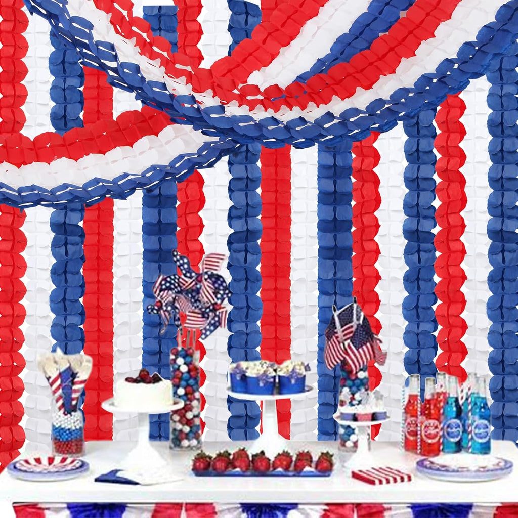 Fourth-4th of July Memorial-Day Party-Decorations - 157FT Red White Blue Patriotic Streamers Garland,Graduation Four-Leaf Clover Hanging Banner,Independence American Birthday Decor Hugtmr