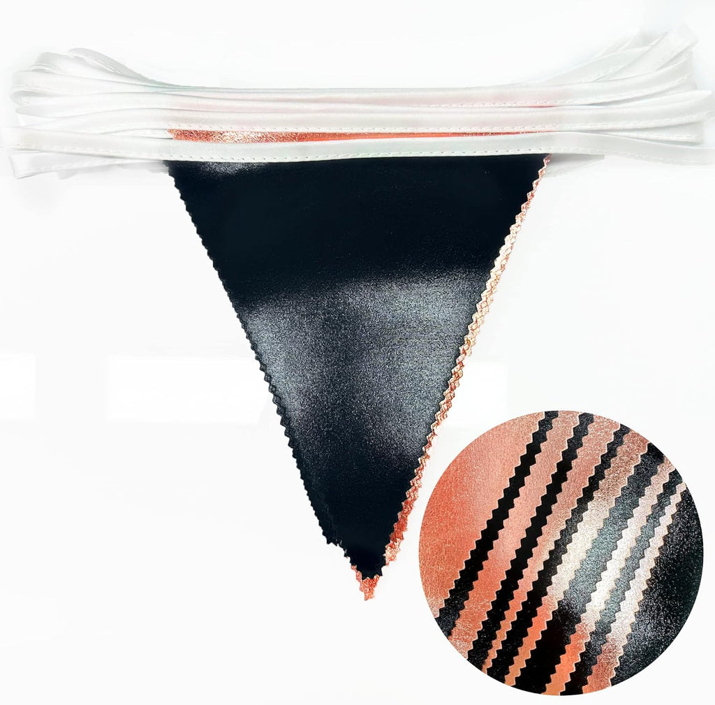 Black Rose Gold Party Decorations Triangle Pennant Banner Flag Rose Gold Black Metallic Fabric Bunting Garland for Graduation Birthday Wedding Engagement Bachelorette Celebration Hen Party Supplies