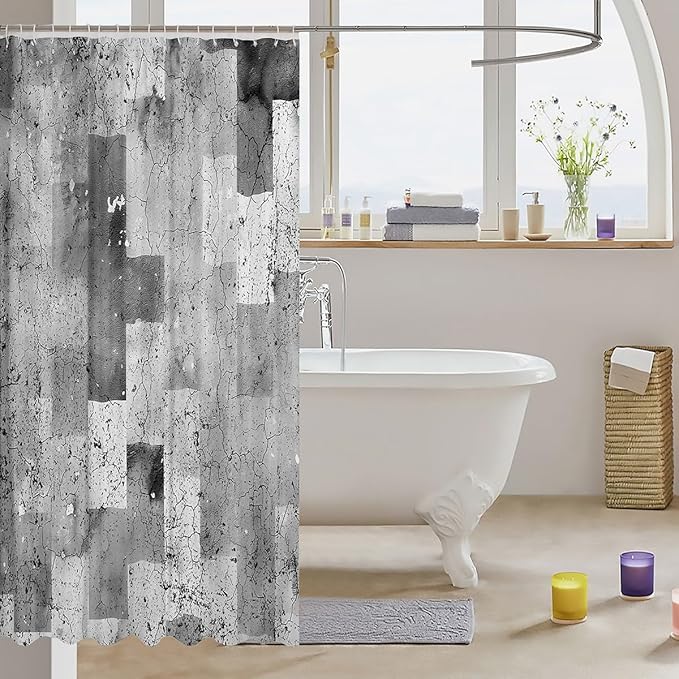 Feelyou Kids Geometric Grey Bathroom Shower Curtain Set Geometry Bath Curtain Boys Girls Stripe Line Shower Curtain Modern Art Teens Bathroom Accessories Room Decor 72"x84"